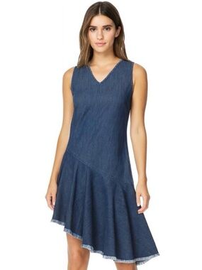 Cloth & Stone Tencel Denim Drop Waist Asymmetrical Sleeveless Shift Dress